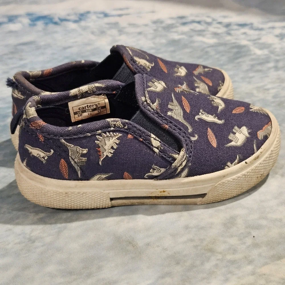 Carter's Toddler‎ Boys Dinosaur Slip On Shoes Blue Canvas Size C6